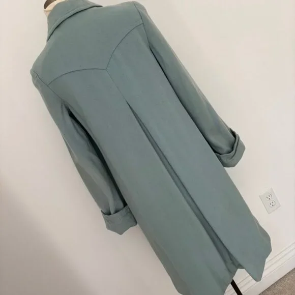 Vintage Teal Blue Wool Lined Dress Coat Cuffs - Picture 7 of 16